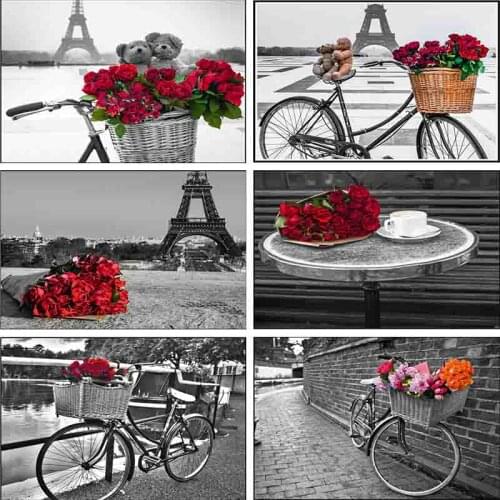 5D Diy Full Diamond Painting Red And Black Series City Tower Red Roses 3d Cross Stitch Diamond Mosaic Embroidery Home Decoration