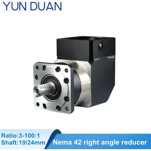 90 right angle gearbox ,DC motor step Nema 42 ratio 3,4,5~100:1 planetary,24mm shaft 130mm stepper motor reducer