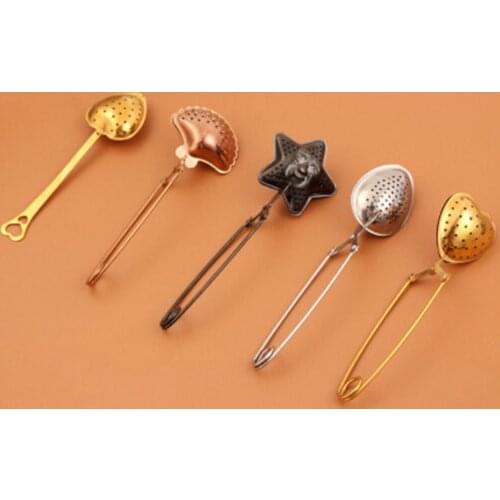 Five Kinds Stainless Steel Tea Infuser Strainer Loose Leaf Filter For Tea Ball Bag Mesh Long Handle Teapot Shape color randomly