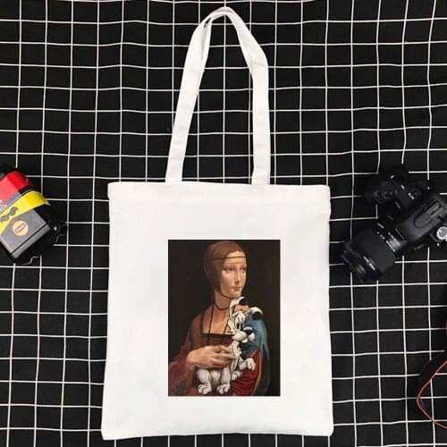 Large Capacity Wild Effortless Canvas Bag Funny Pattern Tote Reusable Polyester Supermarket Shopping Bag Foldable Shoulder Bags