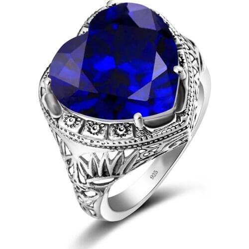 Szjinao Sapphire Heart Ring Women Silver 925 Gemstone Love Ring Promise Cute Romantic Fashion jewelry Jewelry Unique Gift Female