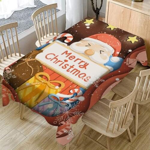 Santa Claus Painting Tablecloth Waterproof Oilproof Rectangular Table Cloth Restaurant Family Dinning Tablecloth