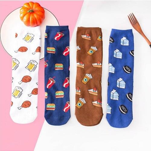 Funny Spring Korea carton Delicious Food Hamburger cake Drumsticks street style motion Socks women