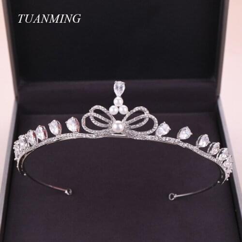 Newest Design Pearls Rhinestone Diadems Silver Color Zircon Tiaras Crowns Bridal Princess Wedding Hair Accessories Women Jewelry