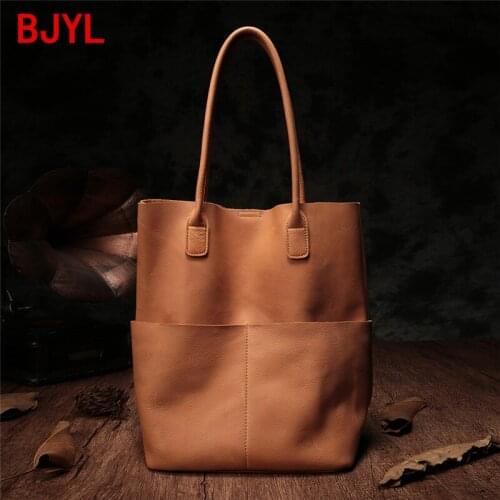 Genuine Leather Bag Womens Handbag Retro Casual Soft Leather Large Capacity Shoulder Bag Female Detachable Tote Bags Shopping