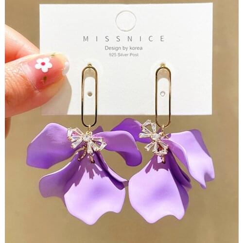 Vintage Petal Pendientes Piercing Earrings For Women Purple Statement Rose Flower Tassel Long Dangle Earring Fashion Jewelry New