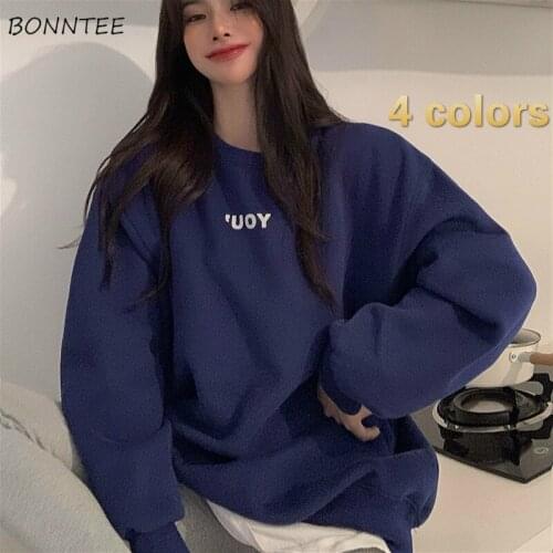 Sweatshirts Women Teenagers All-match Lady Clothes Stylish Ins Loose Thicker Letter Simple Fall 4 Colors Ulzzang No Hat Hoodies