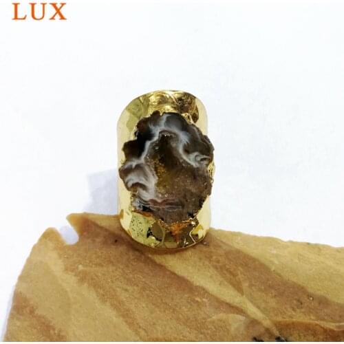 Elegant Druzy gold and silver Color Freeform Natural Crystal Druzy Open Band Rings Fashion Natural Gems Women Party Rings