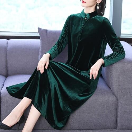 2021 Autumn Winter Solid 4XL Plus Size Warm Dresses Elegant Women Red Gold Velvet Midi Dresses Vintage Bodycon Party Vestidos