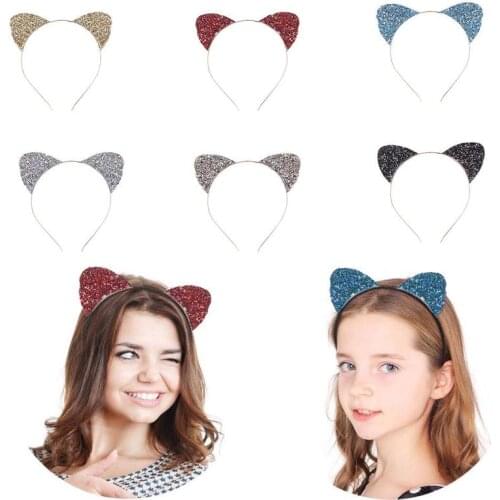1Pcs Cat Ear Headband Women Girls Hair Hoop Glitter Crystal Metal Rhinestone Hairband Costume Party Hair Band Accessories Gifts
