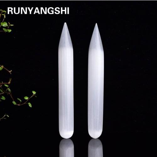 Runyangshi 1pc Natural crystal quartz gypsum Plaster massage stick crystal point stone for Facial beauty