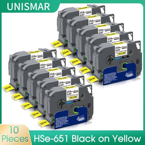 10PK 23.6mm Hse-651 Tze Label For Brother Heat Shrink Tube Label Tape HSe 651 Tape Cable Labeling Compatible P touch Label Maker