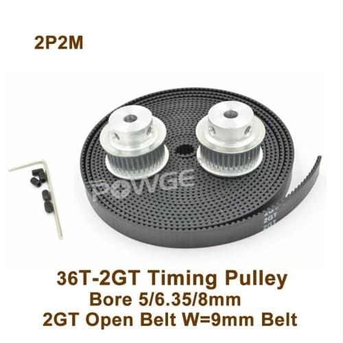 2pcs 36 Teeth 2GT Timing Pulley Bore 5/6.35/8mm + 2M GT2 Timing Belt W=9mm 36T 36Teeth GT2 Timing Belt Pulley 3D Printer 36-2GT