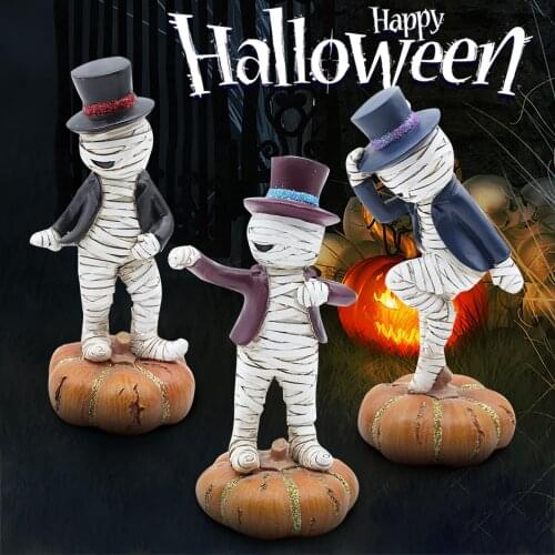 3pcs Mummy Dancing On The Pumpkin Halloween Resin Decorations Mummy Statues Mummy Interesting Statues Party Holiday Decorations