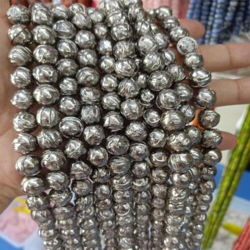 6/8/10mm Plating Silver Color Natural Stone Beads Fit Bracelet Round Loose Gold Ocean Riverstone Beads For Jewelry Making 15