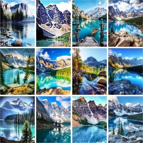Huacan Diamond Painting Natural Scenery Full Square Mosaic Mountain River Embroidery Home Decor Wall Stickers