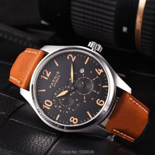 Parnis Miyota 8219 Automatic Mechnical 44mm Men Wrist Watch 24-hour Small Second