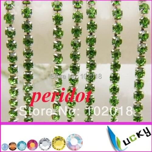 Free shipping!10 yards strass crystal cup chain super closed with 2mm high quality peridot color rhinestones for DIY decoration