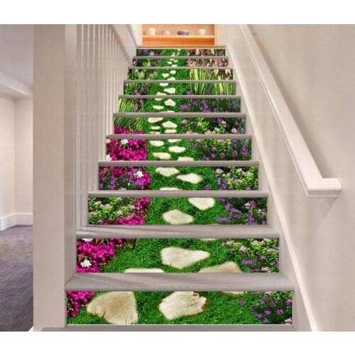 Free shipping 3D flower stones road decoration Photo Mural Vinyl Decal Poster Waterproof for Living Room Home Decor 13Pcs/set