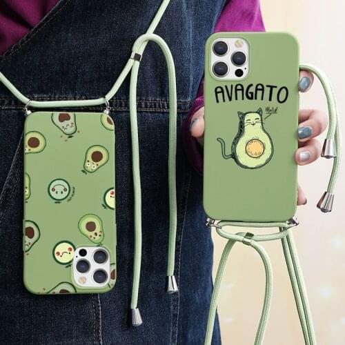 Lanyard Case For Samsung Galaxy A11 A21S A31 A50 A51 A70 A71 A10 A20 A20E A30 A40 S8 S9 S10 S20 Plus FE TPU Cute Avocado Cover