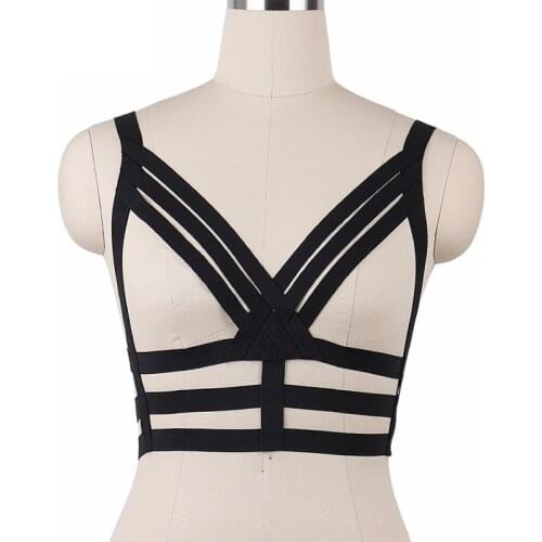 Black Strappy Open Chest Bra Adjustable Harness Bra Black Body Harness Punk Goth Bondage Lingerie Fetish Wear Cupless Bra O0007