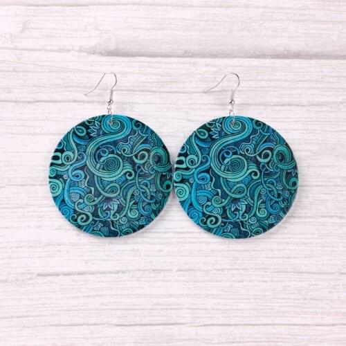 Paisley Printed Wooden Disc Dangle Drop Earrings for Women Lightweight Wood Disc Drop Earrings Africa Jewelry