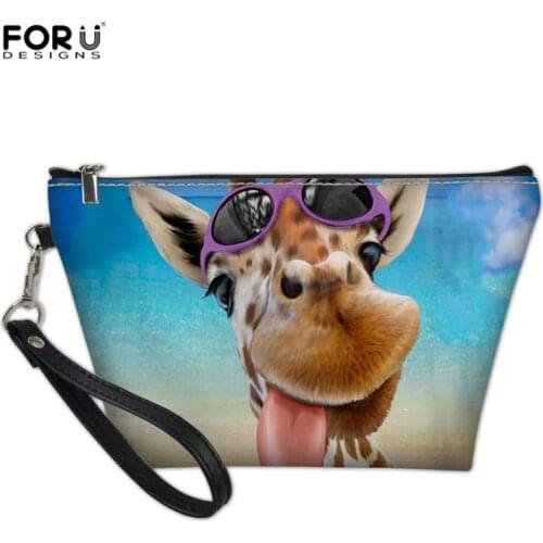 FORUDESIGNS Travel Cosmetic Bag Giraffe PU Leather Small Makeup Bag for Women Girls Clutch Purse Coin Storage Pouch with Top Zip