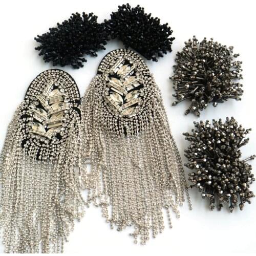 2pcs/set luxury tassel Beaded epaulette for clothes Punk Coat Suit DIY Fashion Tassel Badge Epaulets Shoulder Patches appliques