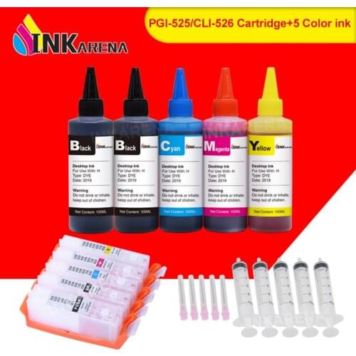 INKARENA PGI-525 CLI-526 Printer Ink + 500ml Bottle Ink Refill Kits For Canon PIXMA MG6250 MG8150 MG8250 MX715 MX885 MX895