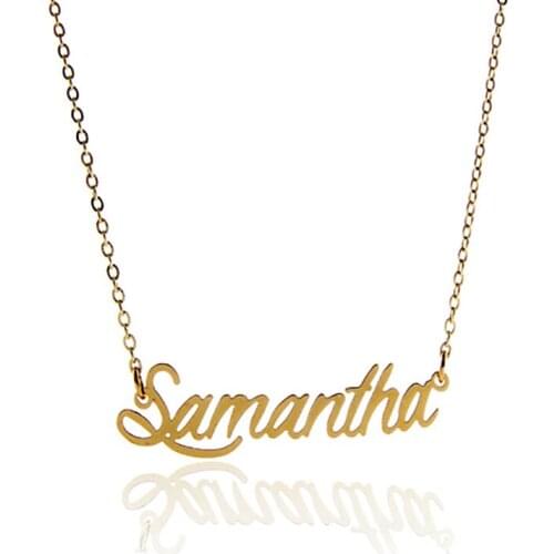 Dainty Simple Name Samantha Charm Necklace for Women Gold Letter Nameplate Pendant Stainless Steel Statement Jewelry Gift
