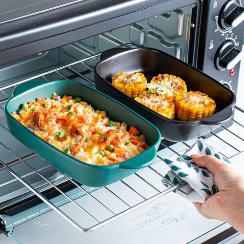 Ceramic Rectangular Binaural Cheese Risotto Plate Baking Dish Pizza Tray Microwave Oven Western Steak Tray Kitchen Tableware