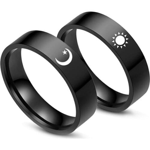 Miqiao Trendy Simple Style Boho Sun Moon Stainless Steel Rings for Men Women Couple Family Friend Fashion Design Gift Jewelry
