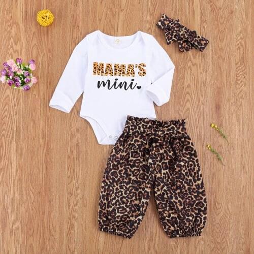 Pudcoco Leopard Print Children Wear Set Toddler Girls Boys Long Sleeve Tops + Suspender Trousers + Headband Spring Autumn 0-18M