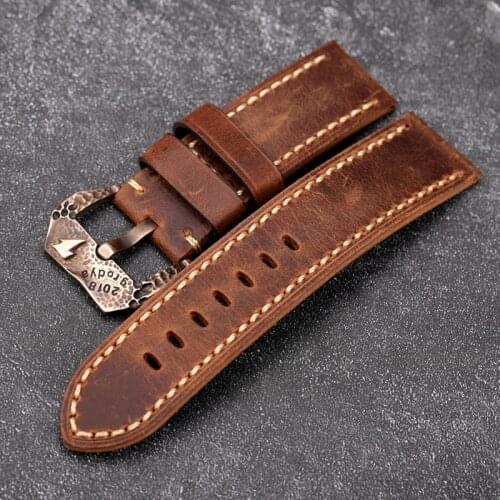 Handmade Leather Watchband 20 22 24MM Bronze Buckle Lightning Meteorite Retro Style Men Bronze Watch Bracelet