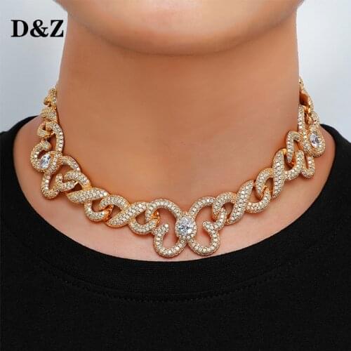 D&Z 15mm Box Clasp Cuban Link Necklace Iced Out Cubic Zirconia Necklace For Women Fashion Jewelry CZ Stones Cuban Necklace