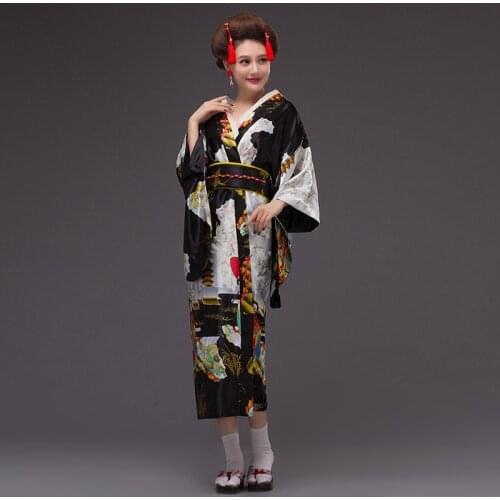 Fashion National Trends Women Sexy Kimono Yukata With Obi Novelty Evening Dress Japanese Cosplay Costume Floral One Size