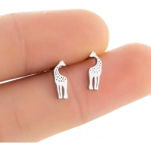 Fashion Stainless Steel Tiny Giraffe Bull Elephant Cat Rabbit Sheep Stud Earrings For Women Men Jewelry Accessories 2021 New