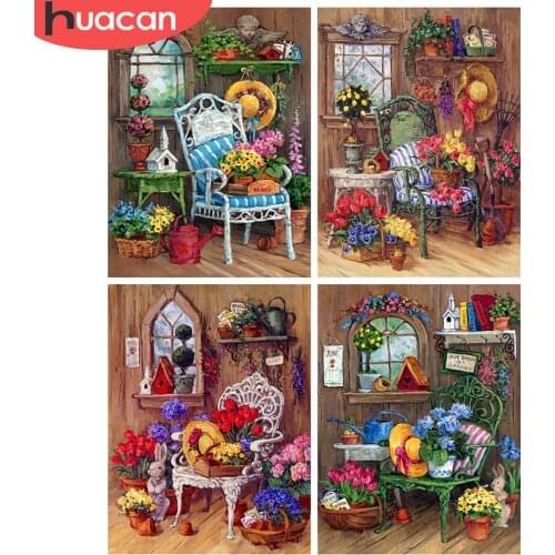 HUACAN 5D DIY Diamond Painting Chair Flower Full Square/Round Drill Diamond Embroidery Landscape Mosaic Pictures Home Decor