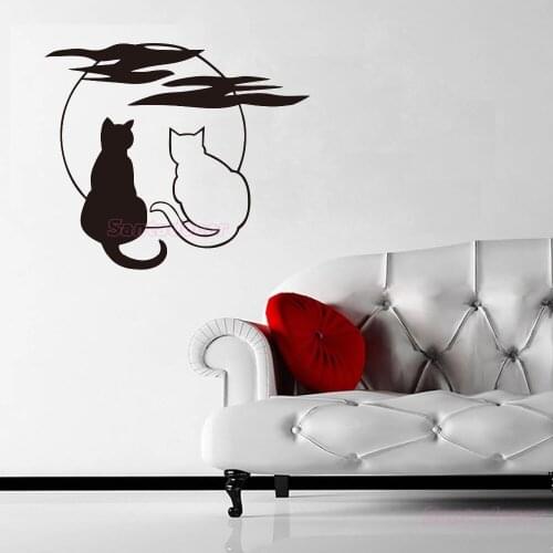 Stickers Pattern A couple Cats Life and Moon Stars Vinyl Wall Decal Mural Wall Art Wall Decor Living Room Wall Poster Home Decor