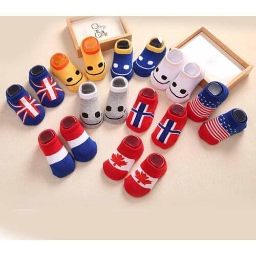 New 2016 Baby Toddler cute cartoon smile print socks Boys Girls Children cotton Socks infant kids floor socks