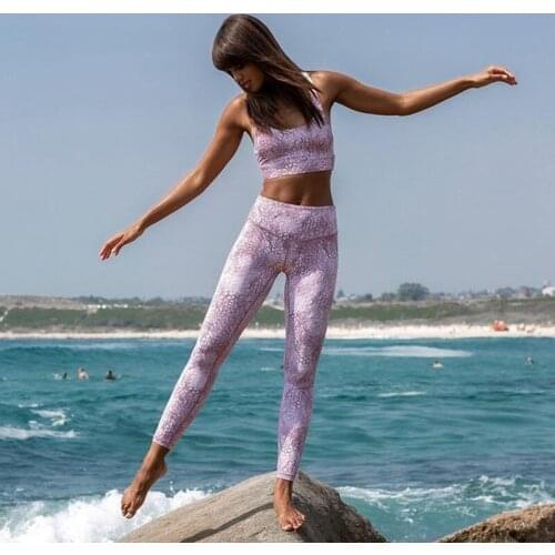 Womens 2021 New Printed Hanging Fitness Sports Vest Running Jogging Enhancement Suit Fitness Nine Pants Yoga Suit Set