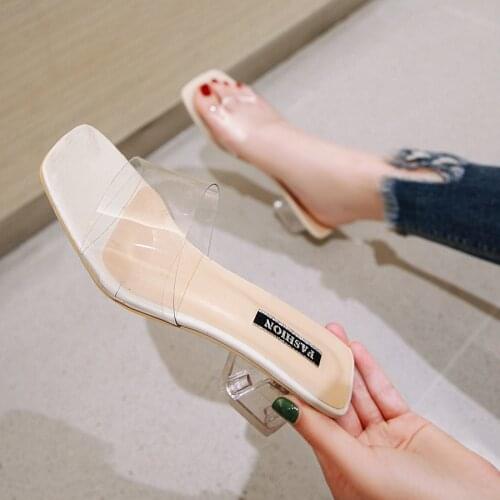 Fashion Sexy Women Sandals Shoes Celebrity Wearing Simple Style PVC Clear Strappy Buckle High Heels Woman Transparent Heel White