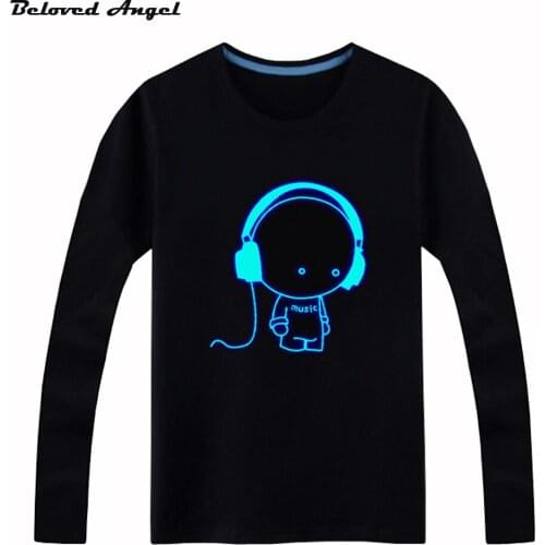 100-160cm autumn Long sleeves boys girls t shirt children tops Hip Hop Neon Print Party Club Night light punk teenager top tees