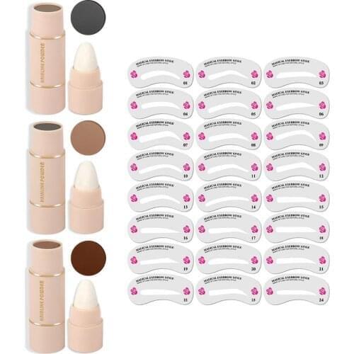 Professional One Step Eyebrow Stamp Shaping Kit Eye Brow Gel Stamp Makeup Kit with 10 Reusable Eyebrow Stencils Eyebrow Brushes