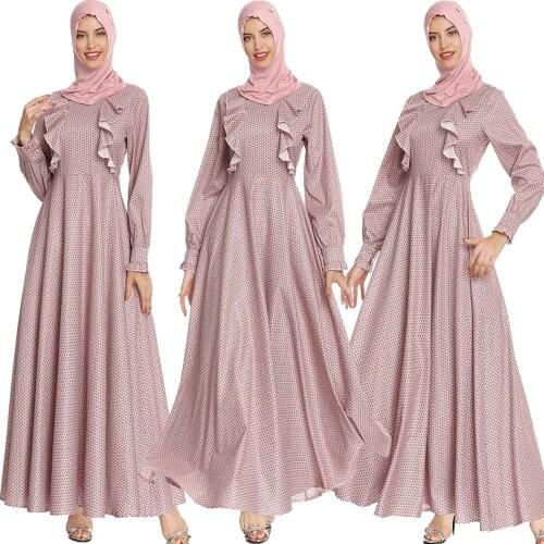 Ramadan Women Long Maxi Dress Floral Print Ruffles Muslim Abaya Dubai Kaftan Islamic Clothing Arab Robe Turkey Caftan Party Gown