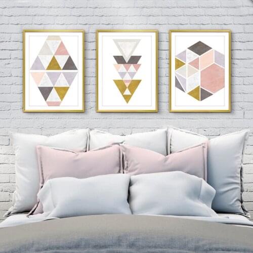 Pink Golden Geometry Canvas Art Posters and Print Abstract Painting Nordic Style Wall Pictures for Living Room Modern Home Decor