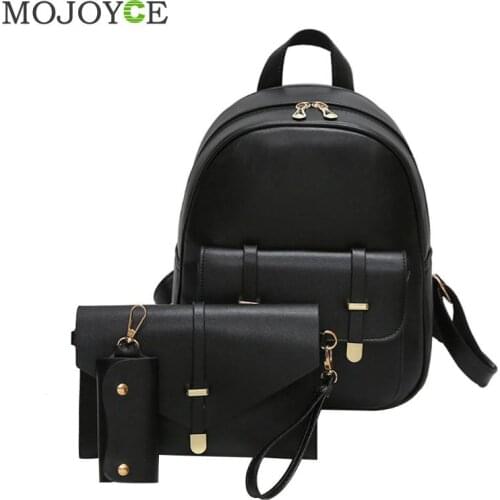 3pcs/Set Backpack Women Solid PU Leather Backpacks Students School Bags for Teenage Girls Mochila Feminina Sac a Dos Mini