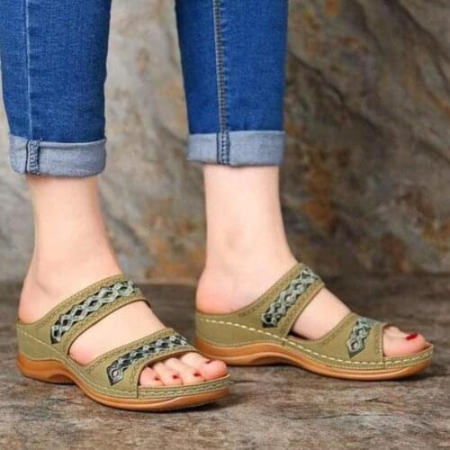 Women Slope heel Sandals Comfortable Thicken soft bottom Walking Shoes Open Toe double Relief Bandage vamp Slip-On Sandals