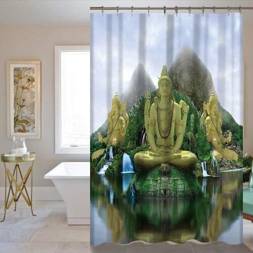 Retro Buddhism Bathroom Shower Curtain Buddha Statue Brown Waterproof 60X72inch/72X72inch Curtain Supplier Wholesale Price