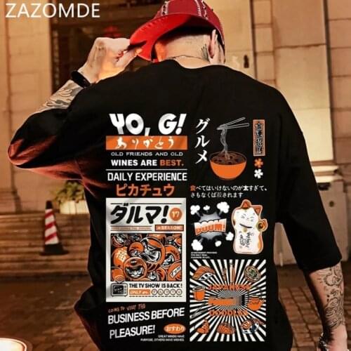 ZAZOMDE Japanese Print Men Japanese Harajuku Top Streetwear Casual Black Half Sleeve Oversized Tops Summer Japan T shirt